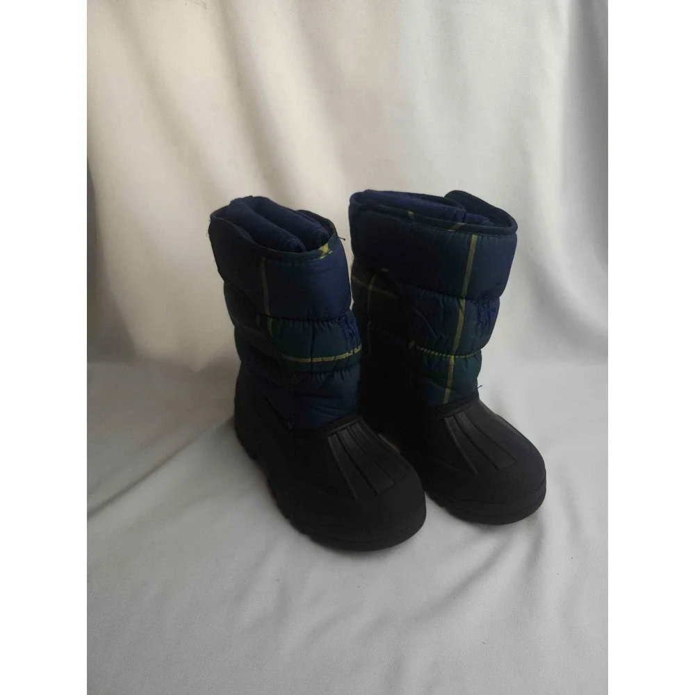 Polo Ralph Lauren Hamilten II Kids Snow Boots Size 10 Navy Plaid Large Pony Logo
